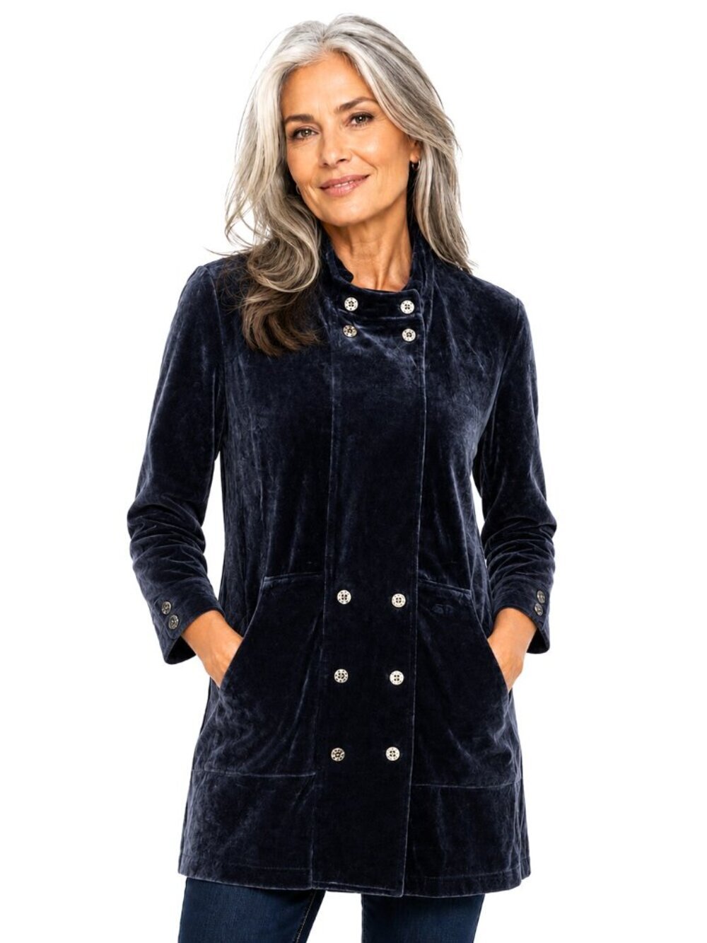Sonia Rykiel Paris Slate Blue Velour Double Breasted Cardigan